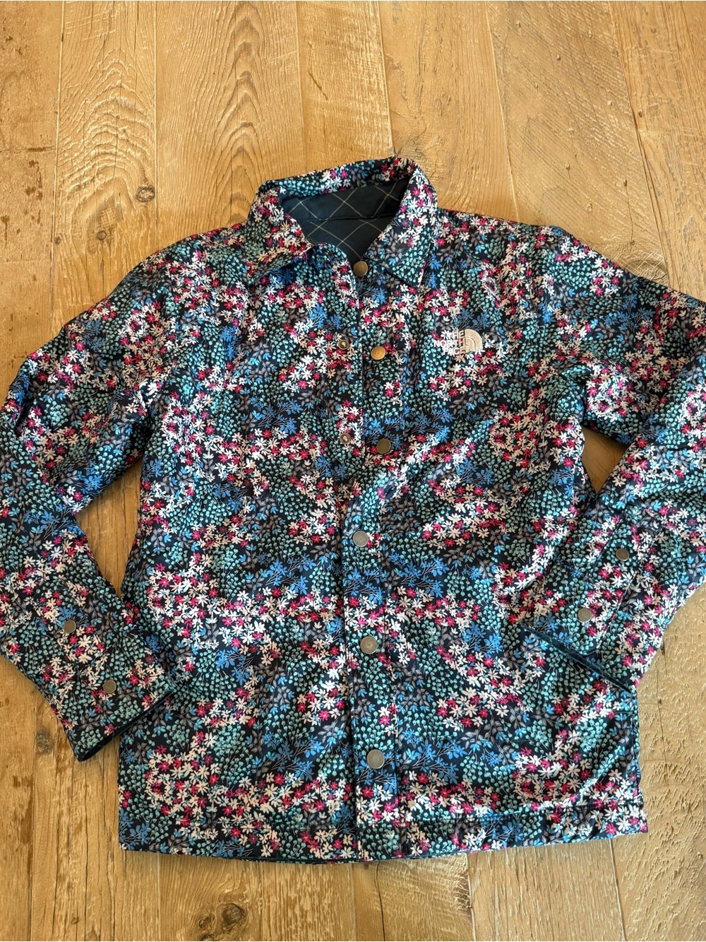 The North Face Floral Reversible Jacket - Blue/Pink 10/12